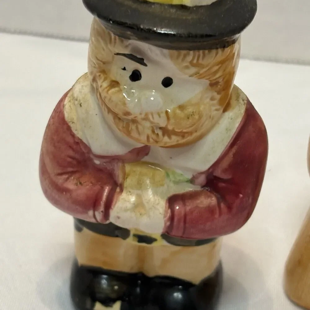 Vintage Pilgrim Salt And Pepper Shakers Man Woman Porcelain 4.25 in multicolor